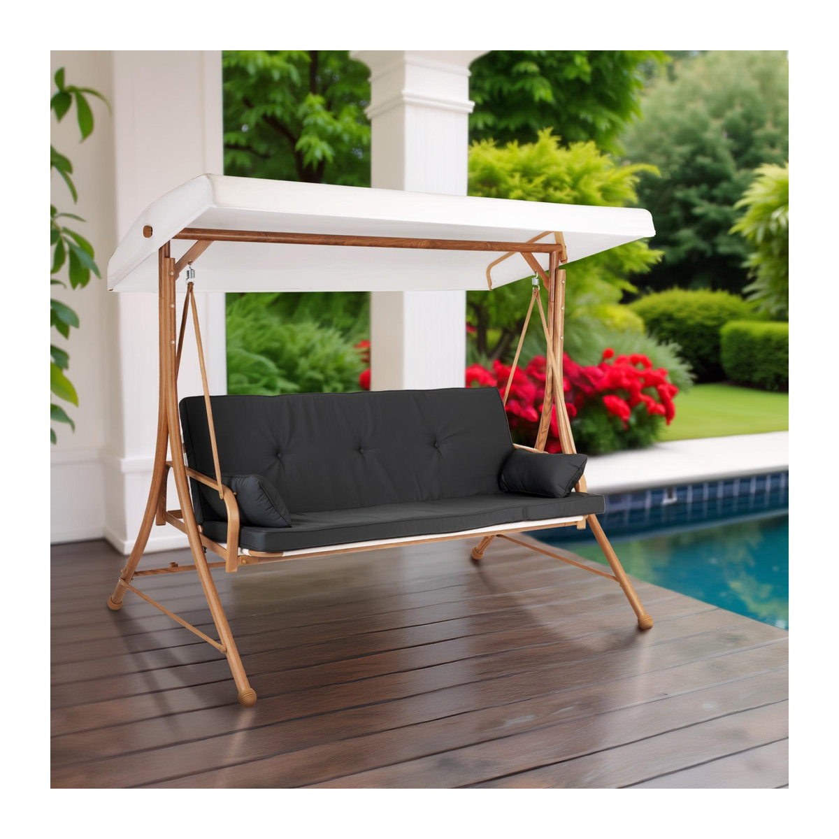 Super Merchant Gartenschaukel 3-Sitzer mit Dach aus Metall in Anthrazit, B/T/H: 214 x 130 x 130 cm - Bild 2