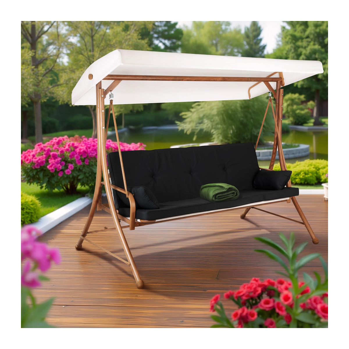 Super Merchant Gartenschaukel 3-Sitzer mit Dach aus Metall in Anthrazit, B/T/H: 214 x 130 x 130 cm - Bild 6