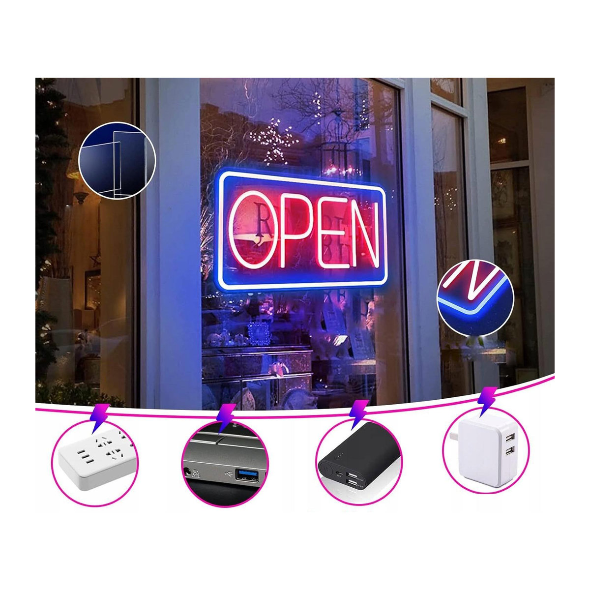 Super Merchant LED Neonschild Offen als USB-Anhänger für dein Geschäft, Café oder deine Bar - Bild 3