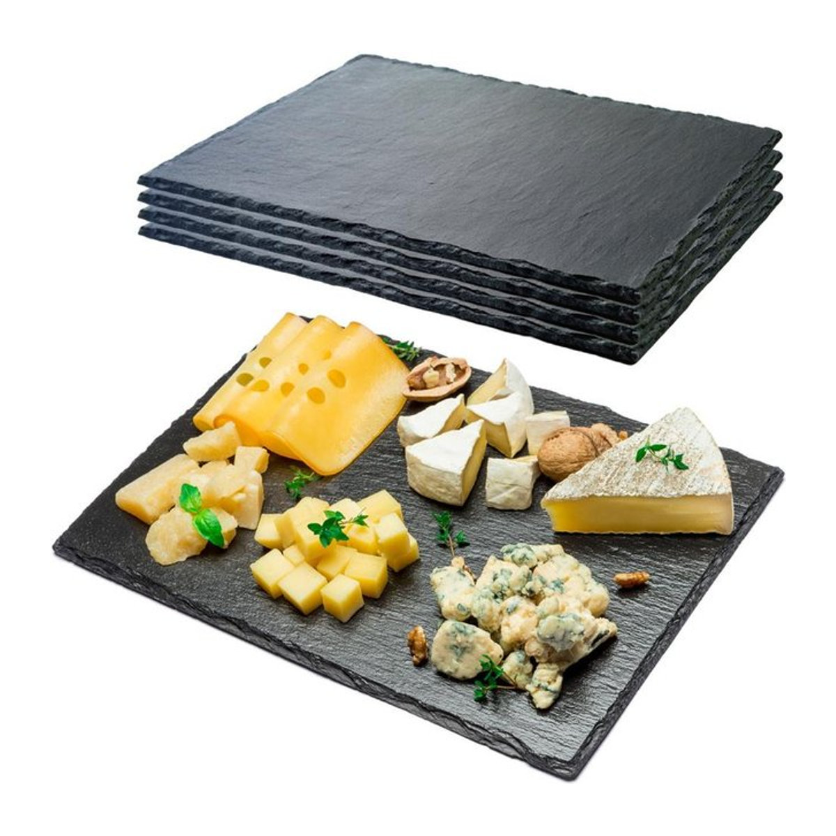 Super Merchant Rechteckige Schieferstein-Servierplatte in Schwarz, 4er-Set, B: 30 cm, T: 20 cm - Bild 1