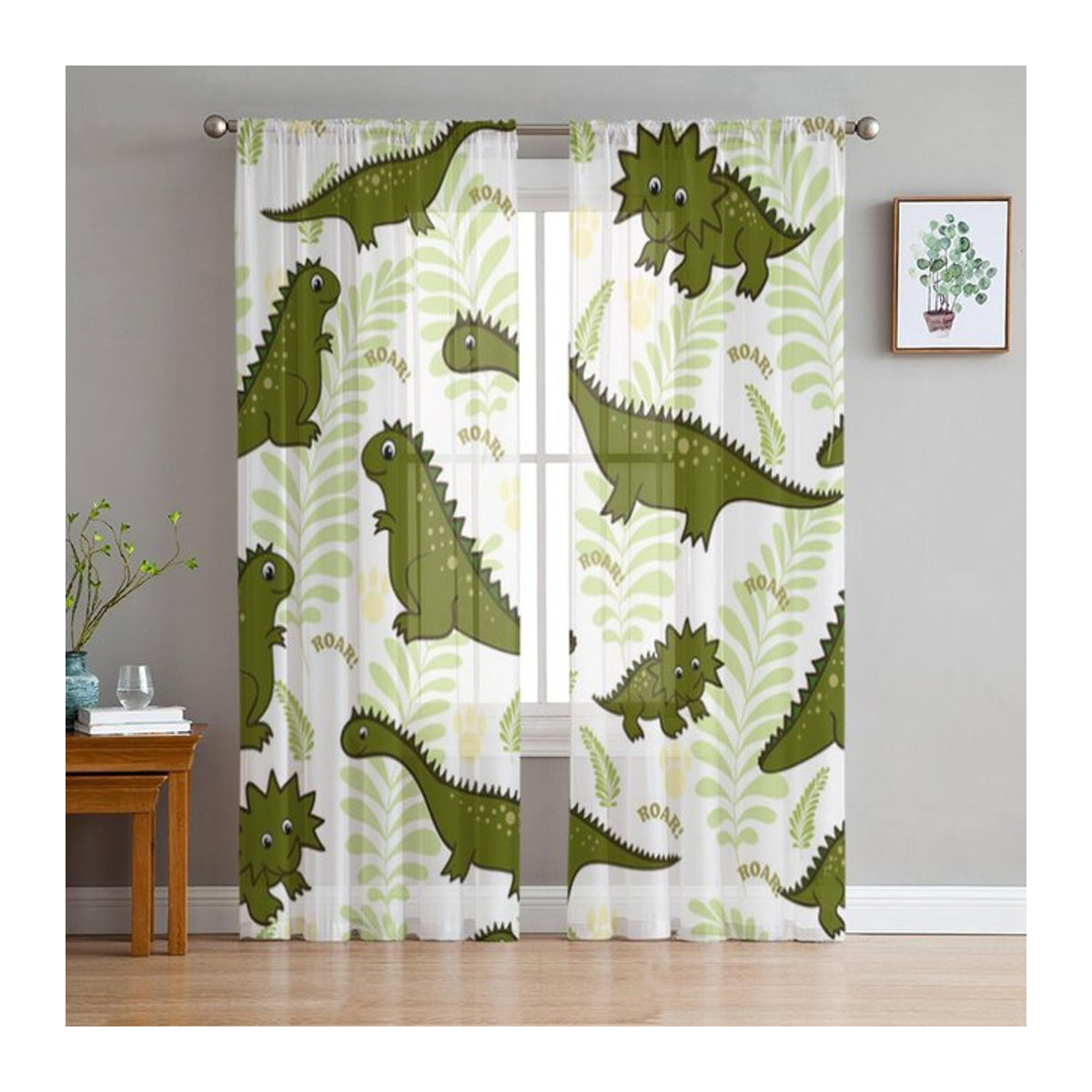 Super Six Dinosaurier Transparent Voile Gardine Grün B: 135 cm, H: 137 cm - Bild 1