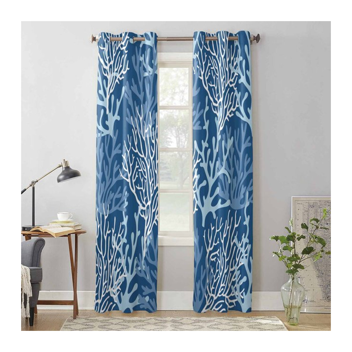 Super Six Fenster Vorhänge Sommer Ozean Koralle Dunkelblau halbtransparent B: 135 cm, H: 60 cm - Bild 1