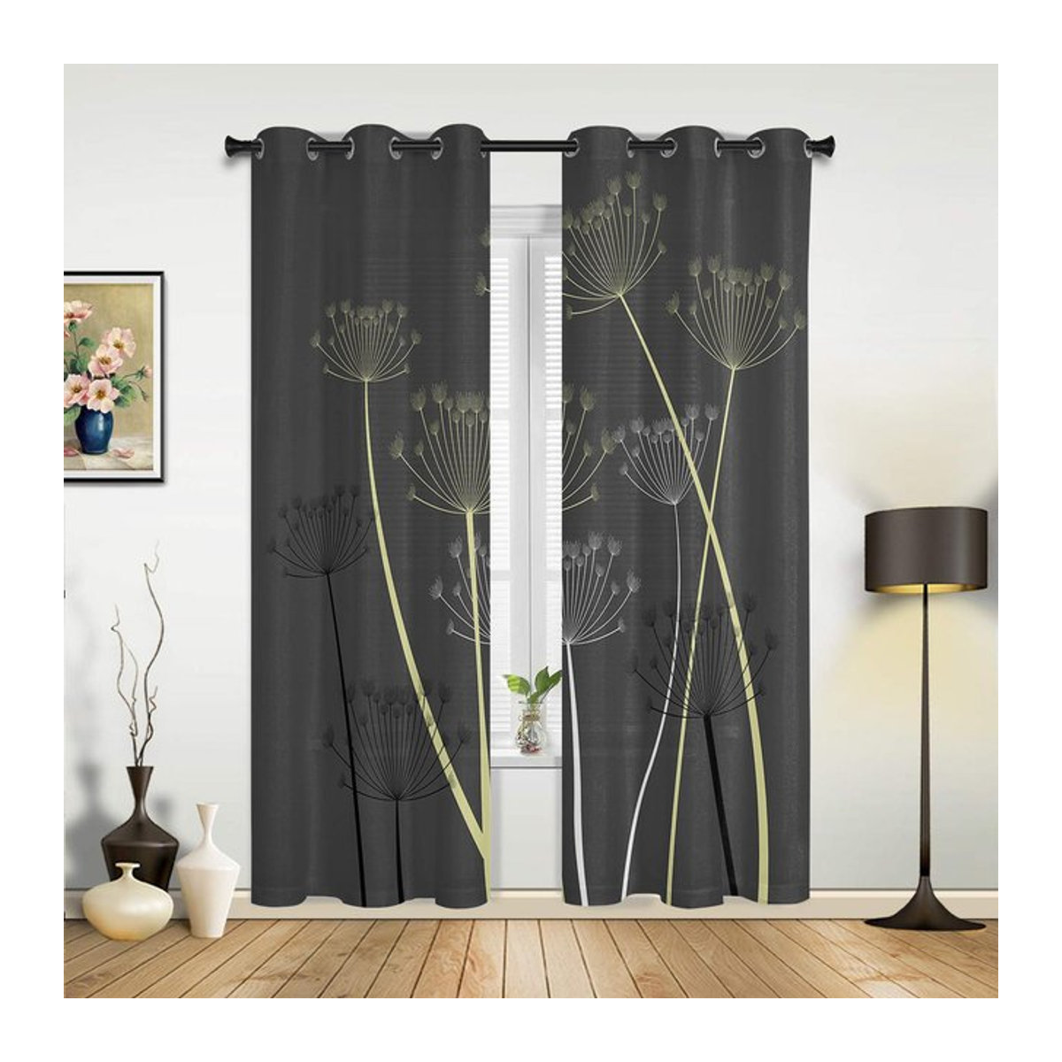 Super Six Fenstervorhang mit Löwenzahn-Silhouette in Gelb, halbtransparent, B: 135 cm, H: 60 cm - Bild 1