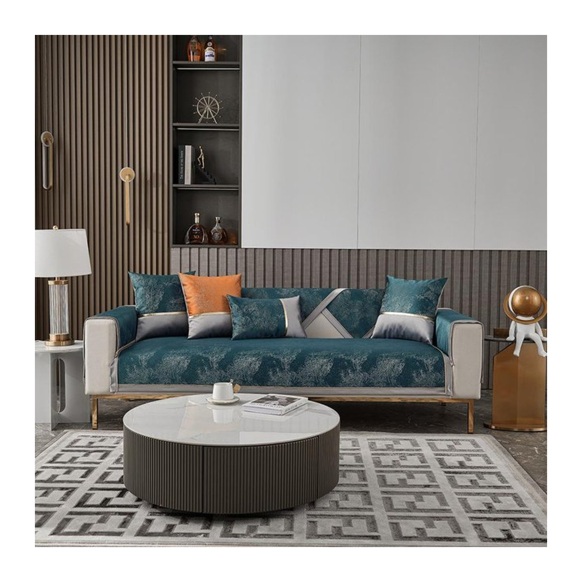 Super Six Jacquard-Sofabezug in Dunkelgrün, rutschfestes und staubdichtes Sofakissen für Schutz und Dekoration, B/B/H: 70 x 70 cm - Bild 1