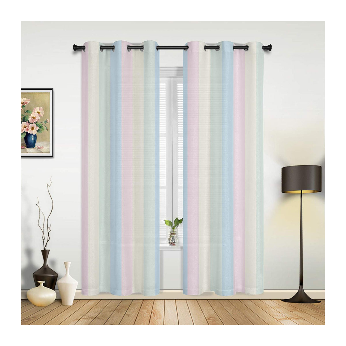 Super Six Moderne Fenster Vorhänge mit Gradienten Streifen in Mehrfarbig, B: 135 cm, H: 185 cm, 2er Set - Bild 1