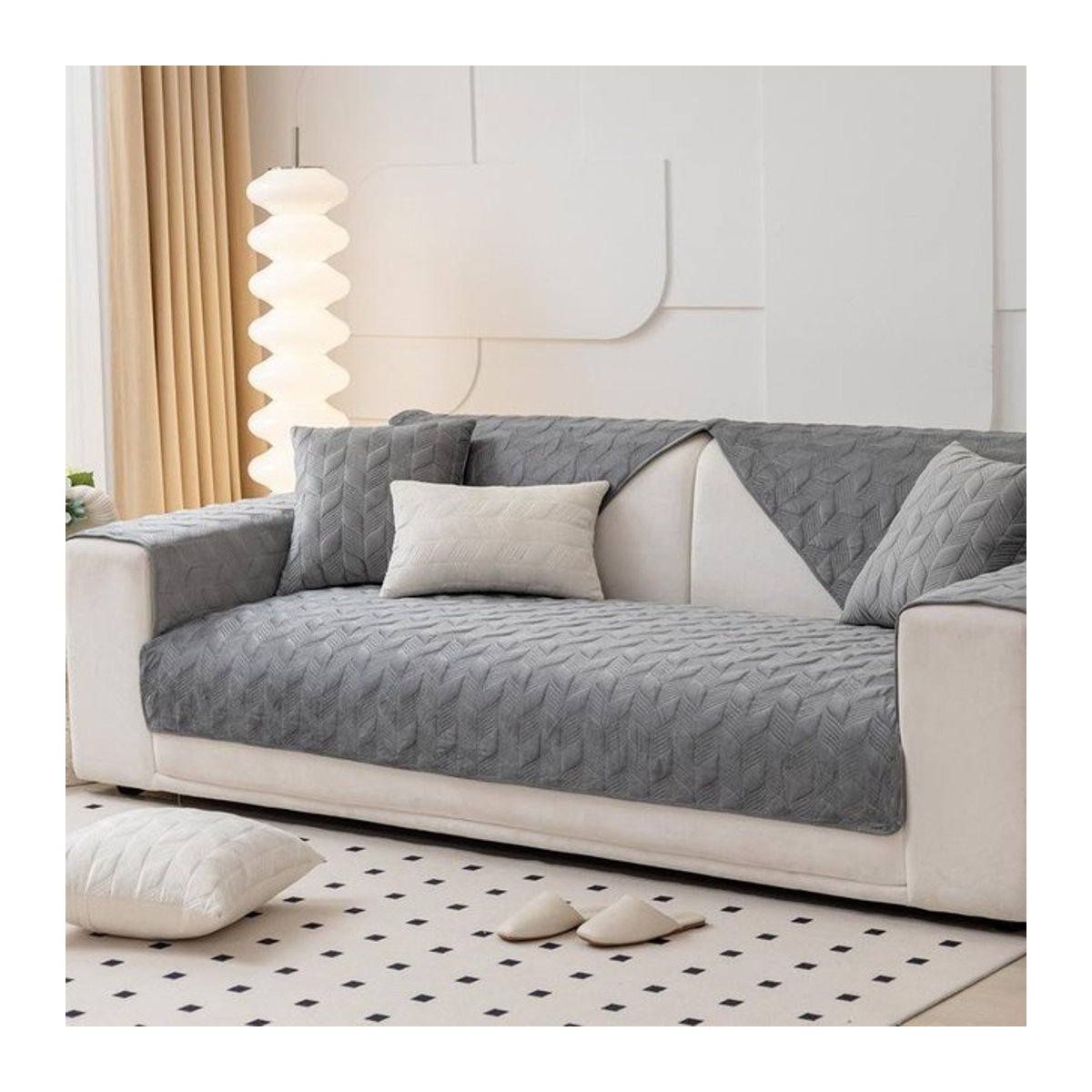 Super Six Sofakissenbezug aus dickem holländischem Samt mit Jacquard-Muster in Grau, rutschfester Rückenlehnenbezug für das Wohnzimmer, B/B: 70 x 70 cm - Bild 1