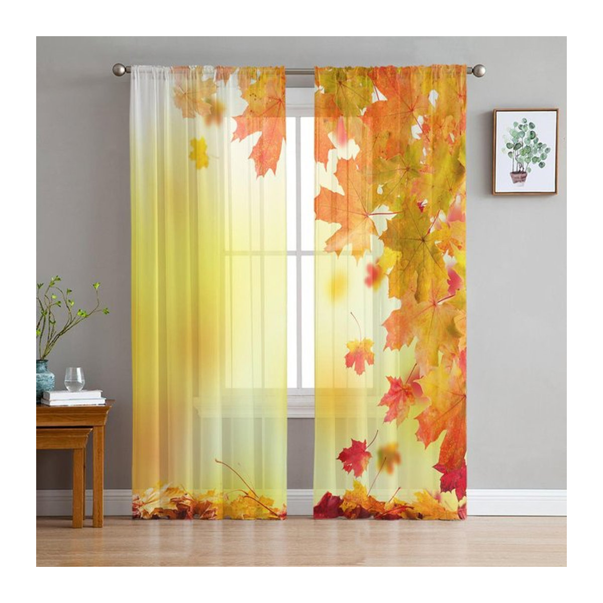 Super Six Tüllvorhang Voile mit rotem Ahornblatt in Rot, transparent, Breite: 135 cm, Höhe: 114 cm - Bild 1