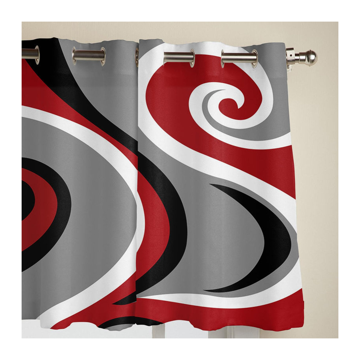 Super Six Vorhang mit abstraktem Wirbel-Design in Rot und Multicolor, halbtransparent, Breite: 135 cm, Höhe: 60 cm - Bild 3