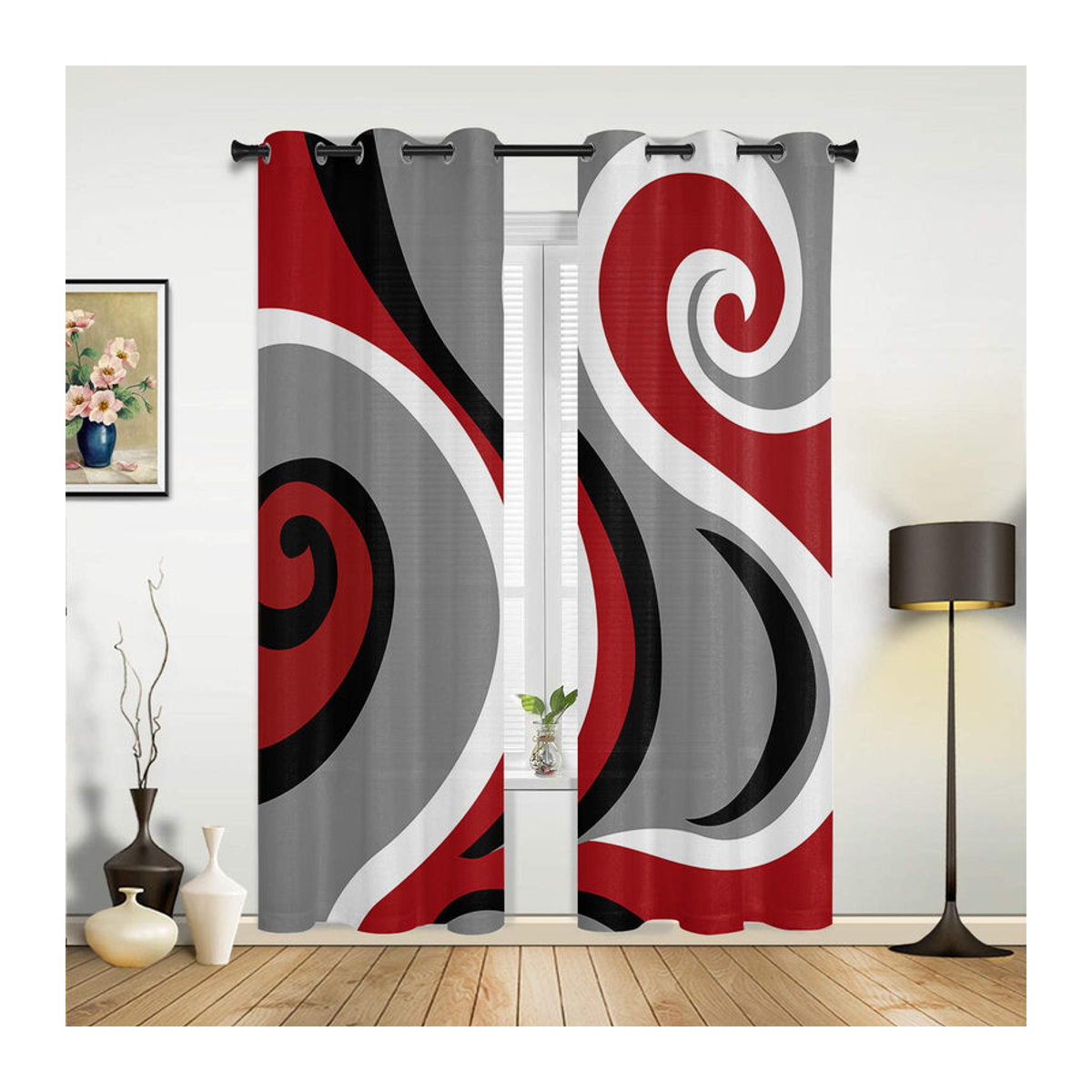 Super Six Vorhang mit abstraktem Wirbel-Design in Rot und Multicolor, halbtransparent, Breite: 135 cm, Höhe: 60 cm - Bild 4