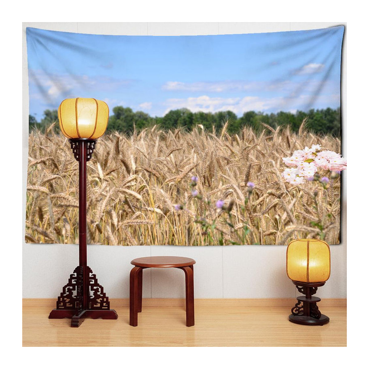 Super Six Wandtapiserie Weizenfeld Landschaft im Boho-Stil mit psychedelischem Engel, mehrfarbig, B/H: 95 x 70 cm - Bild 3