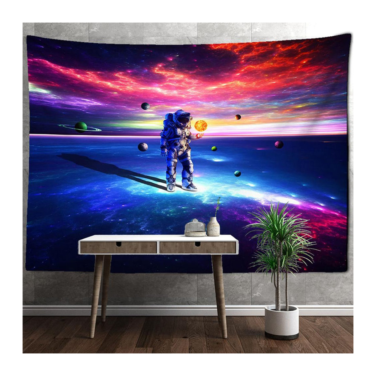 Super Six Wandteppich Astronaut und Mond im Bohemian Stil, mehrfarbig, B: 320 cm, H: 182 cm - Bild 1