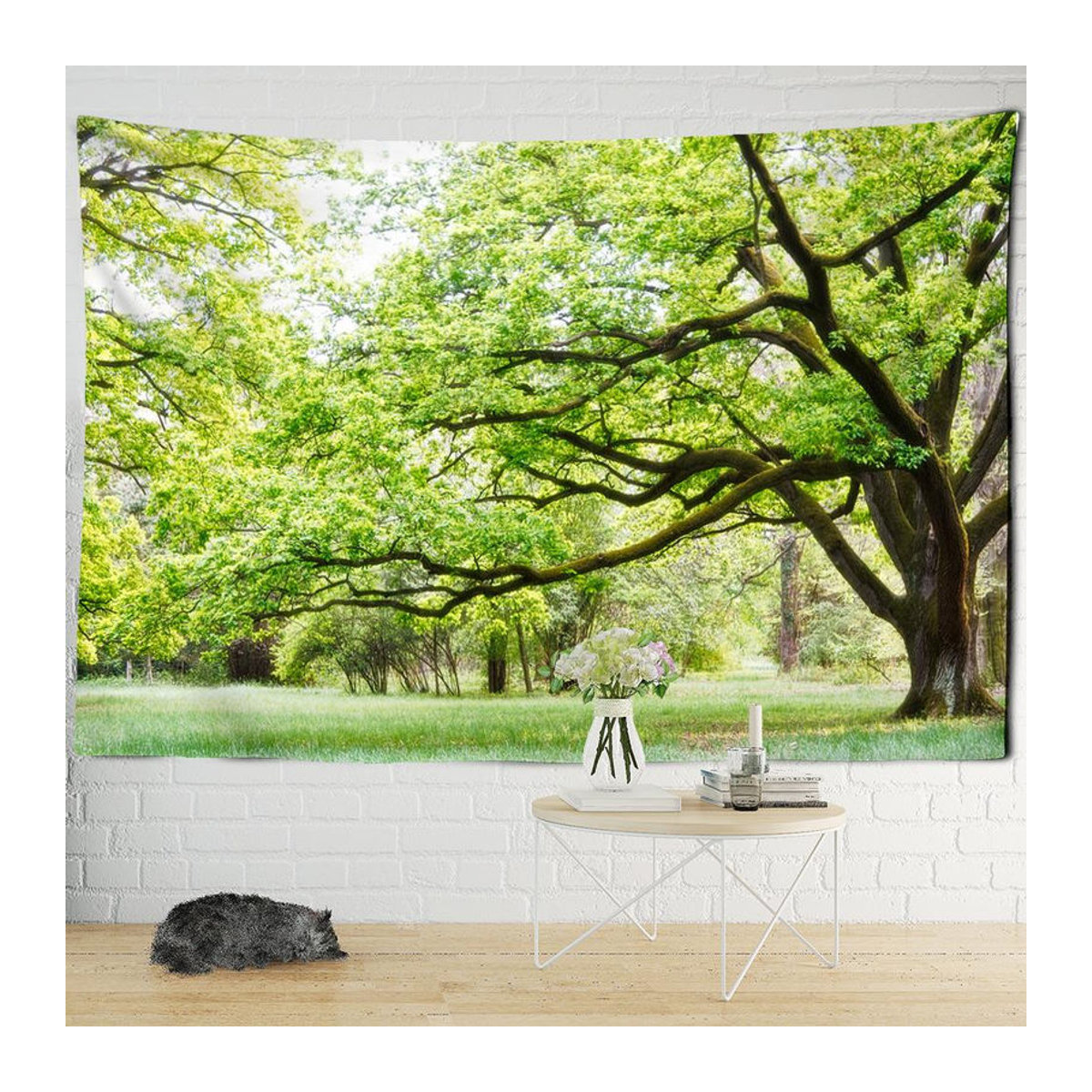 Super Six Wandteppich Bohemian mit grünem Landschafts- und Floral-Design, B: 95 cm, H: 70 cm - Bild 2