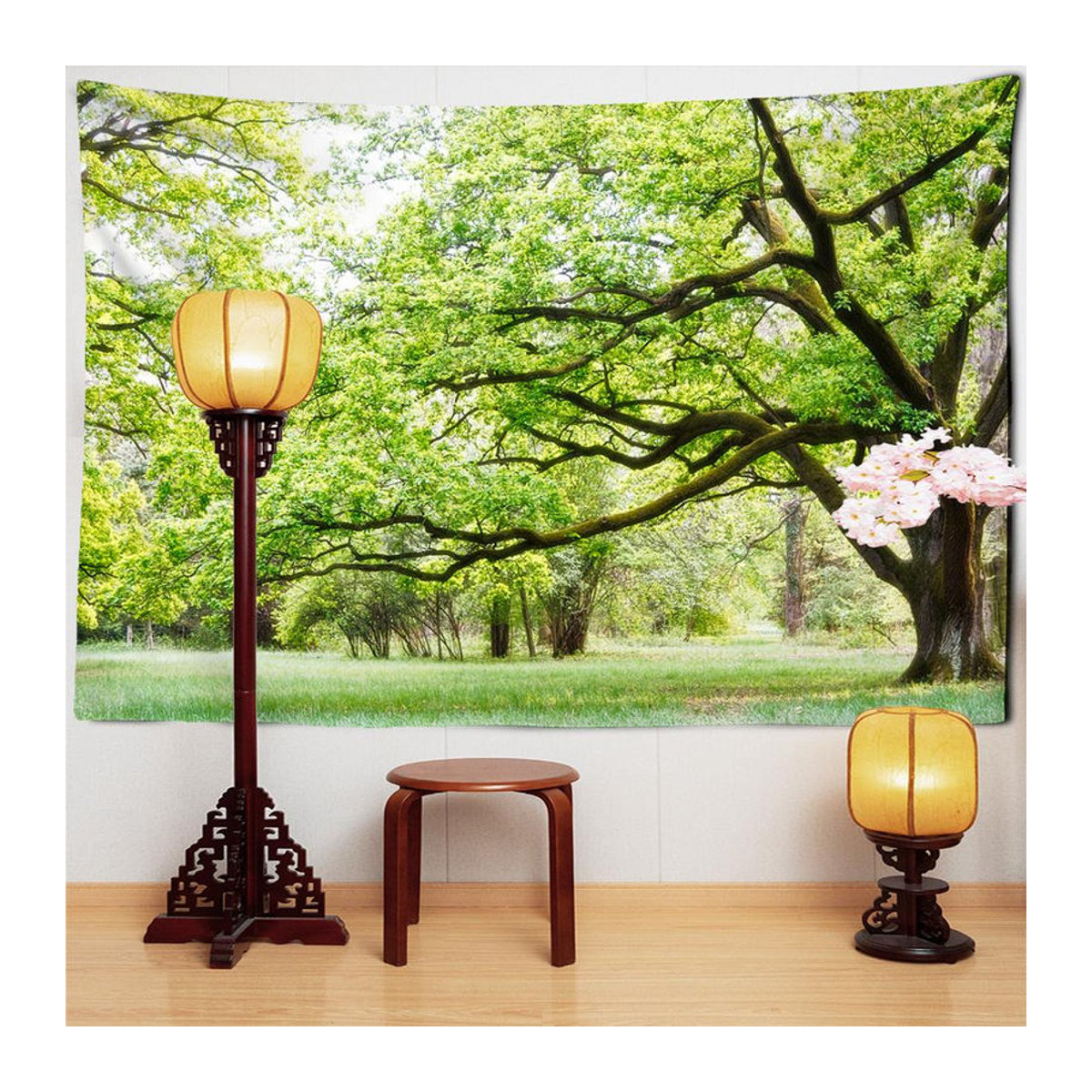 Super Six Wandteppich Bohemian mit grünem Landschafts- und Floral-Design, B: 95 cm, H: 70 cm - Bild 4
