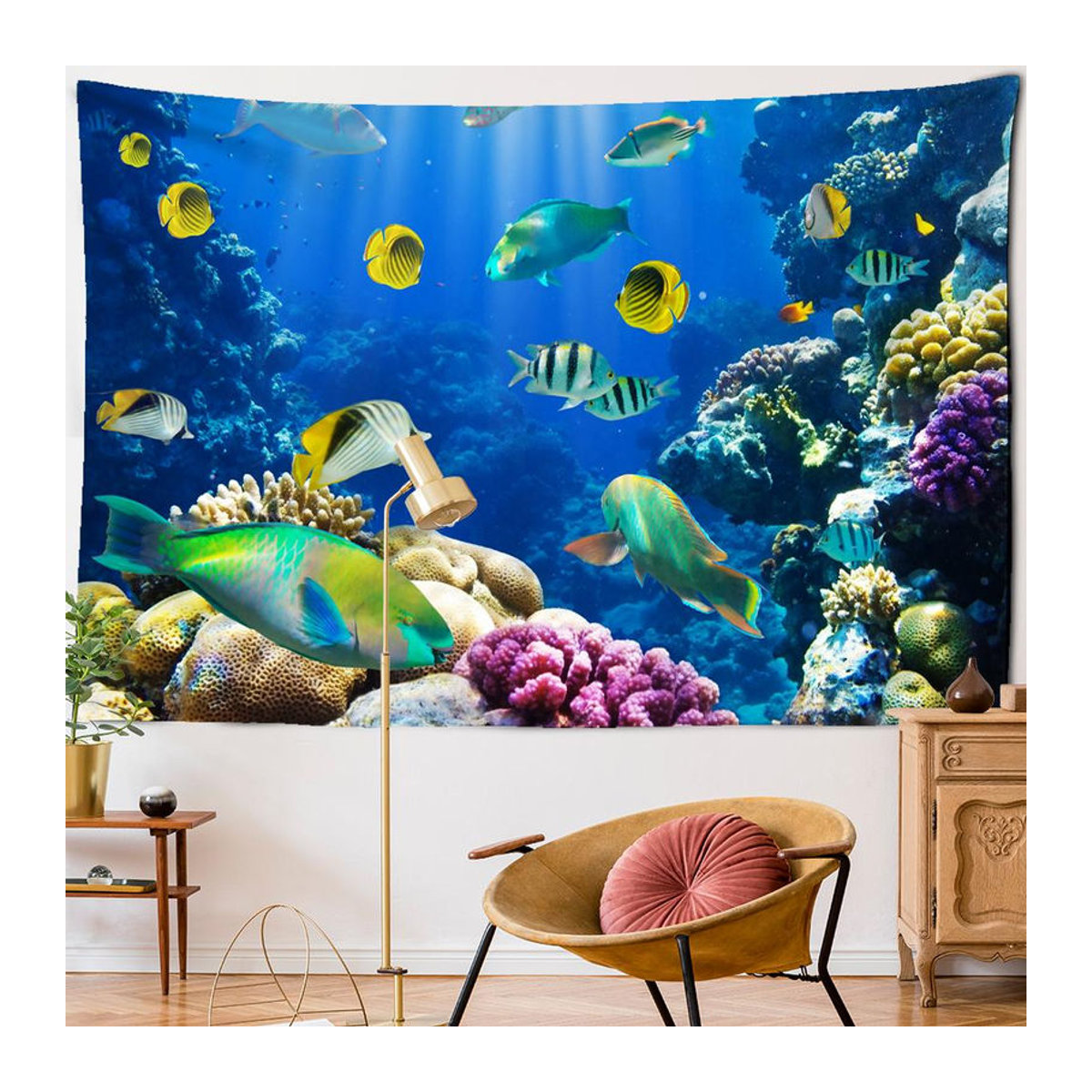 Super Six Wandteppich mit 3D Digitaldruck Psychedelische Unterwasserwelt in Blau, B/H: 95 x 70 cm - Bild 2