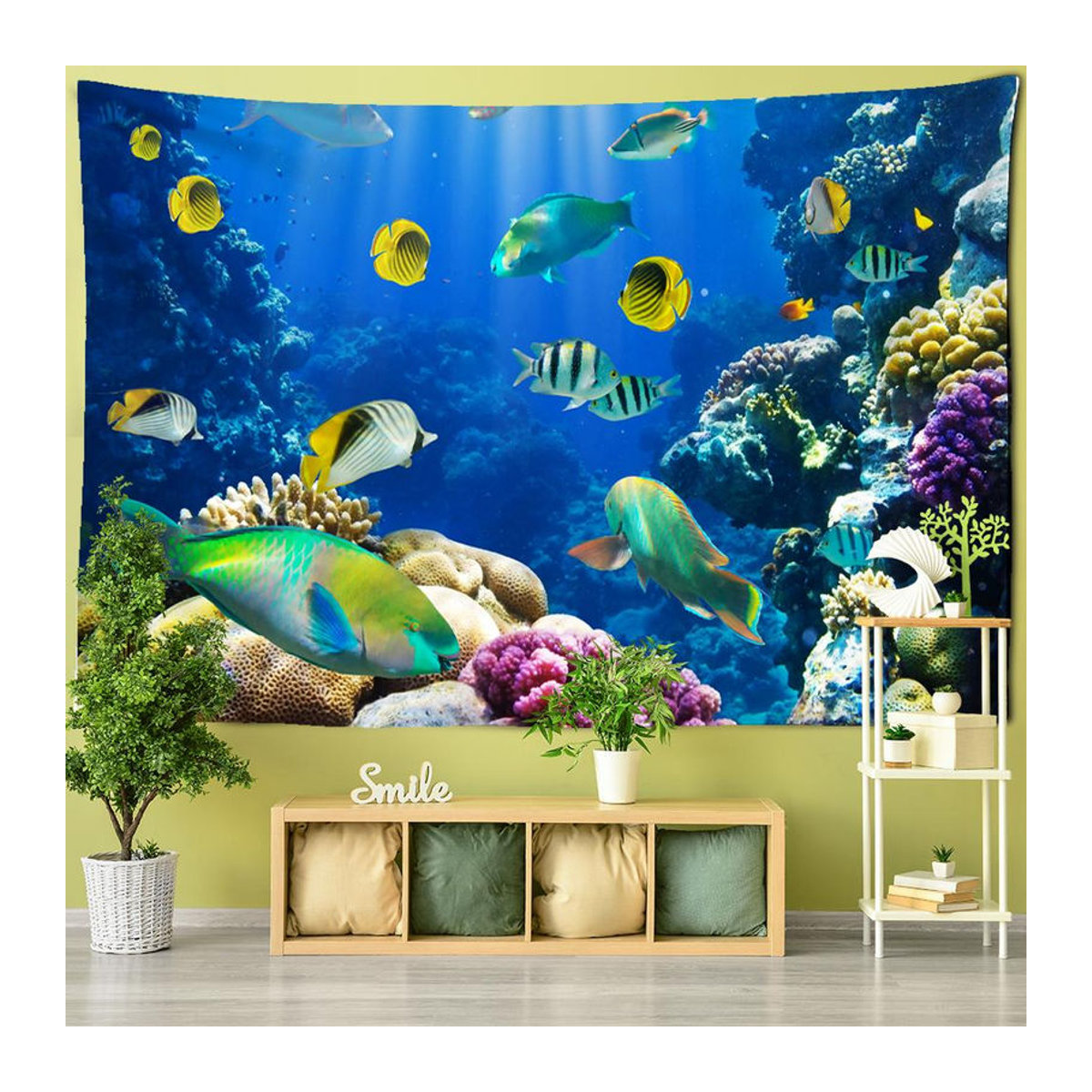 Super Six Wandteppich mit 3D Digitaldruck Psychedelische Unterwasserwelt in Blau, B/H: 95 x 70 cm - Bild 4