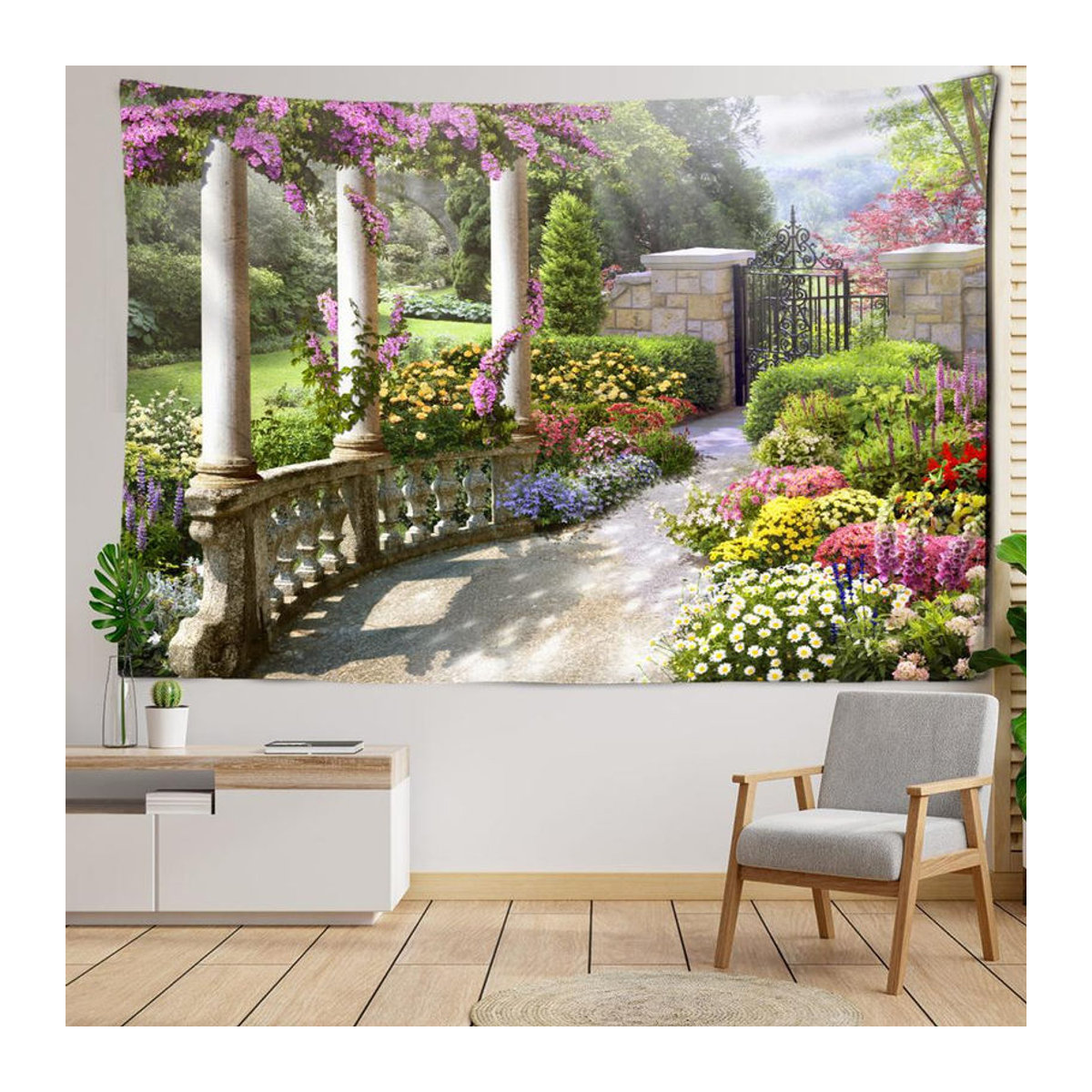 Super Six Wandteppich mit Landschaft und psychedelischem Engel im Bohemian Stil, mehrfarbig, Textil, B/H: 95 x 70 cm - Bild 3