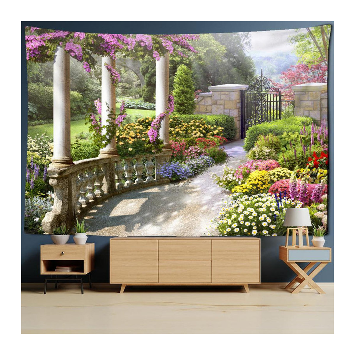Super Six Wandteppich mit Landschaft und psychedelischem Engel im Bohemian Stil, mehrfarbig, Textil, B/H: 95 x 70 cm - Bild 4