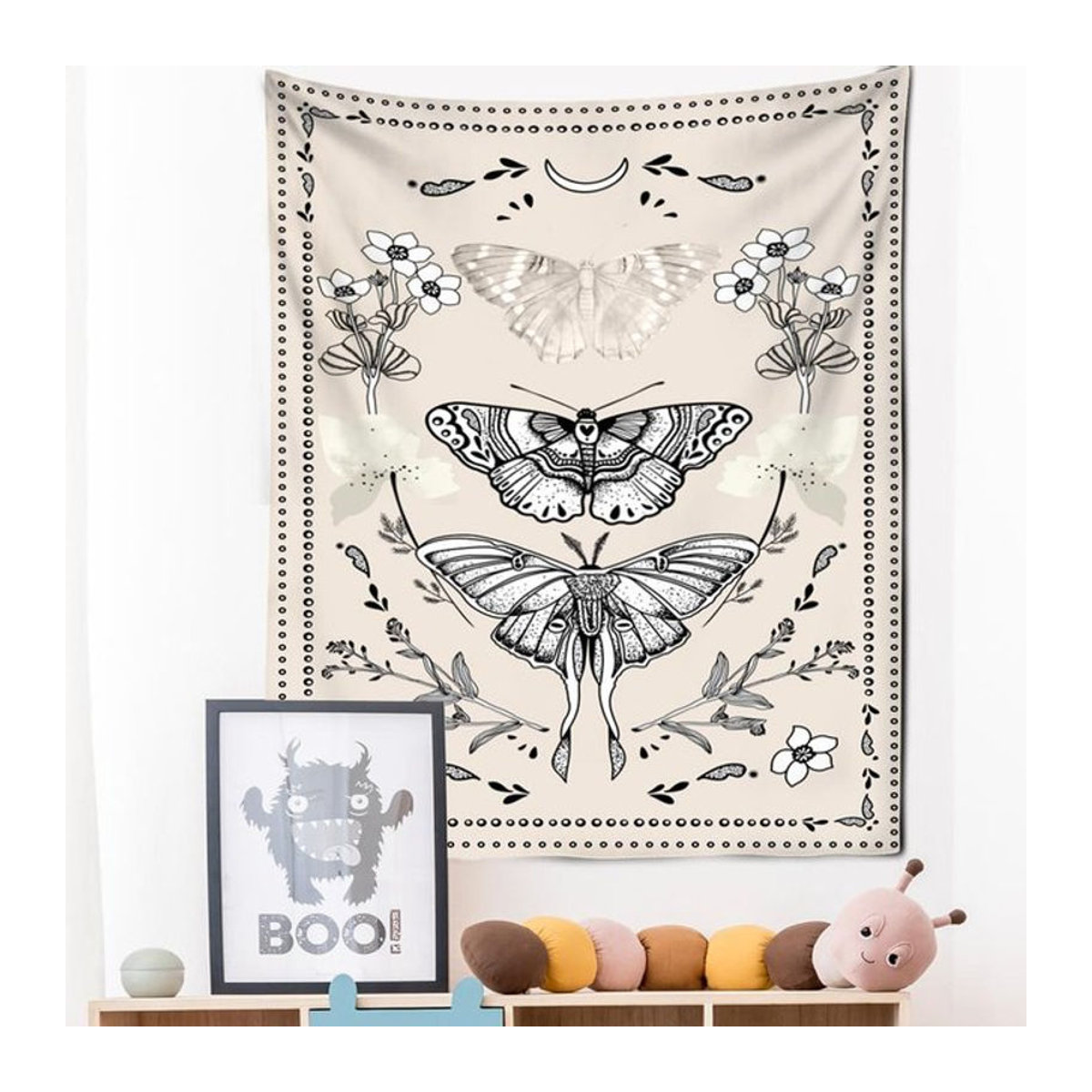 Super Six Wandteppich Schmetterling und Engel im Bohemian Stil, beige, B: 95 cm, H: 70 cm - Bild 1