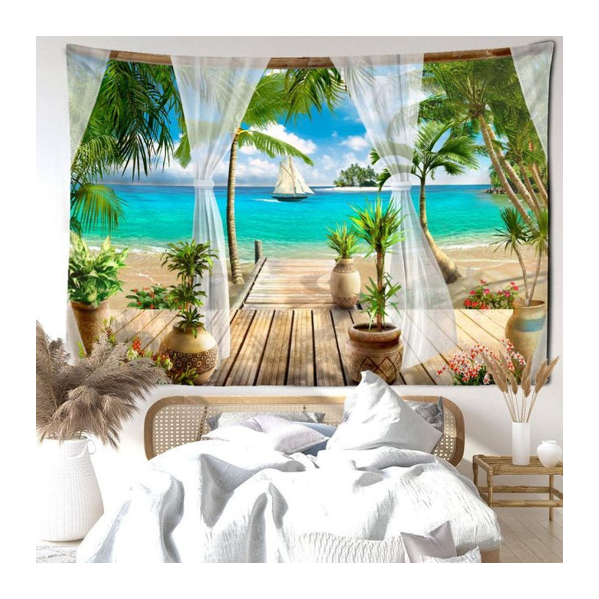 Super Six Wandteppich Segelboot Meer Landschaft, mehrfarbig, Textil, B: 95 cm, H: 70 cm - Bild 1