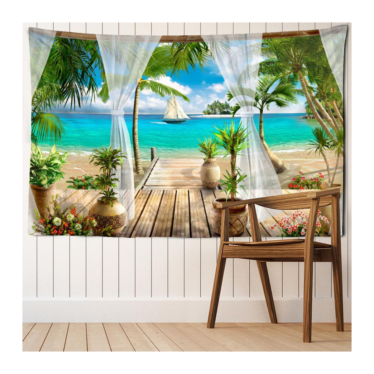 Super Six Wandteppich Segelboot Meer Landschaft, mehrfarbig, Textil, B: 95 cm, H: 70 cm - Bild 2