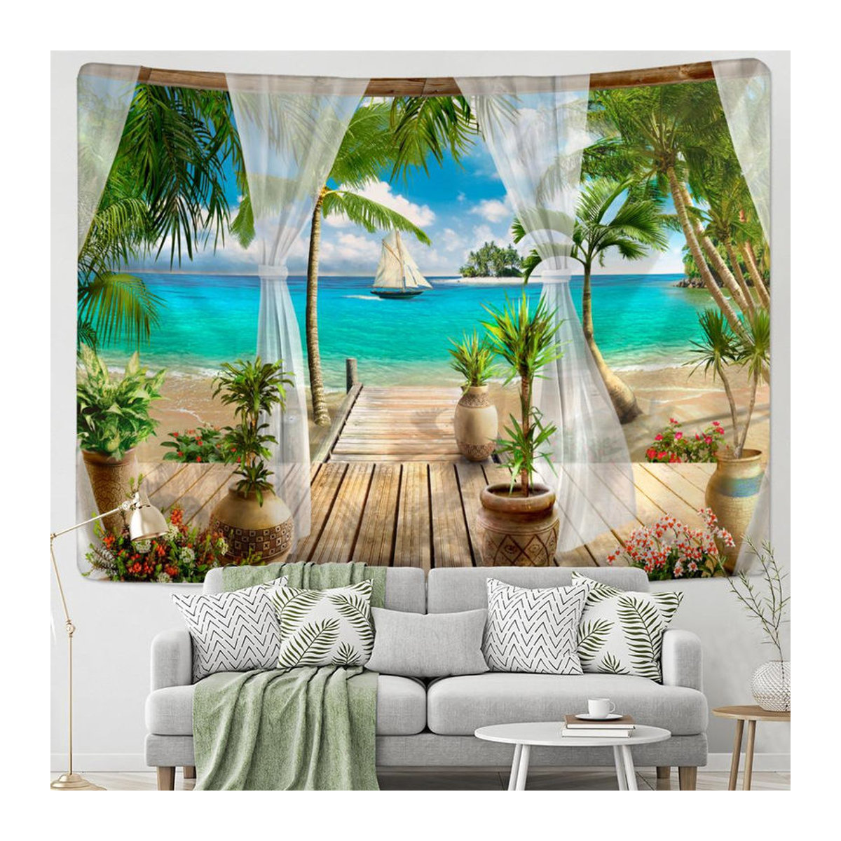 Super Six Wandteppich Segelboot Meer Landschaft, mehrfarbig, Textil, B: 95 cm, H: 70 cm - Bild 3