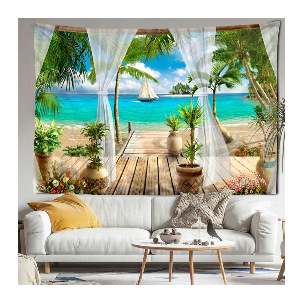 Super Six Wandteppich Segelboot Meer Landschaft, mehrfarbig, Textil, B: 95 cm, H: 70 cm - Bild 4
