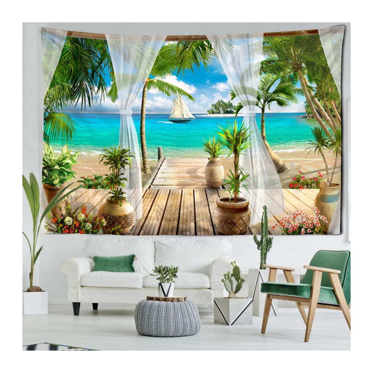 Super Six Wandteppich Segelboot Meer Landschaft, mehrfarbig, Textil, B: 95 cm, H: 70 cm - Bild 5