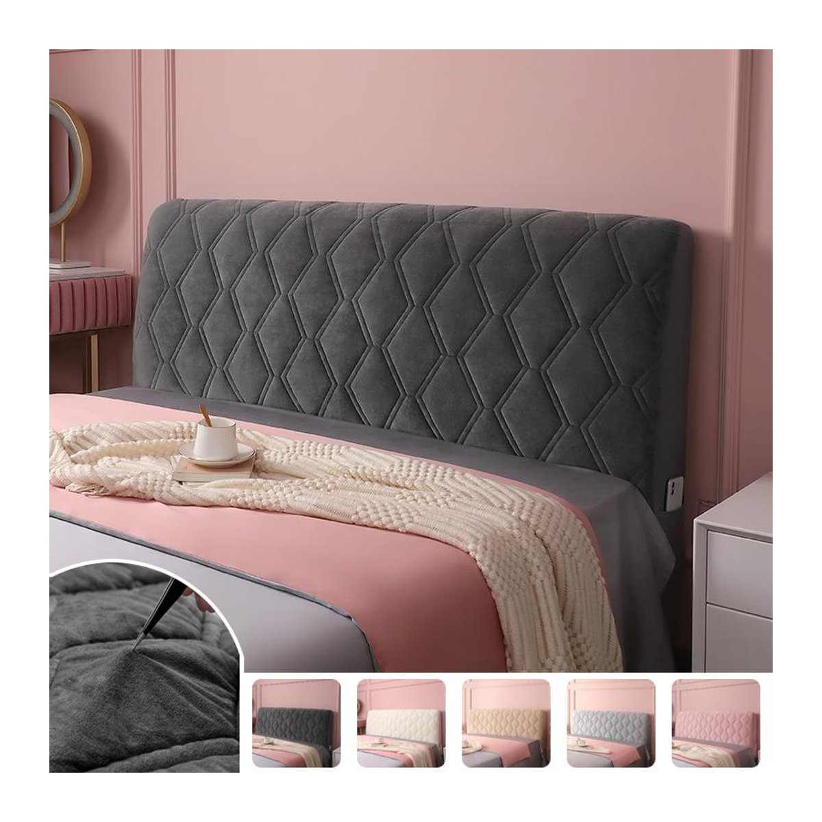 Superweiche gesteppte Bettkopfabdeckung aus Spandex-Stoff von Your Warm Home, B: 100 cm, H: 70 cm - Bild 1