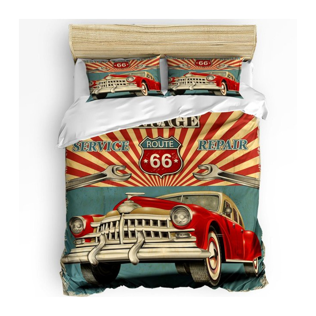 Surf Bettwäsche Set Hippie Design mit altem Bus und Surfbrett, Bettbezug und Kissenbezug für dein Schlafzimmer, B/B: 135 x 200 cm - Bild 1