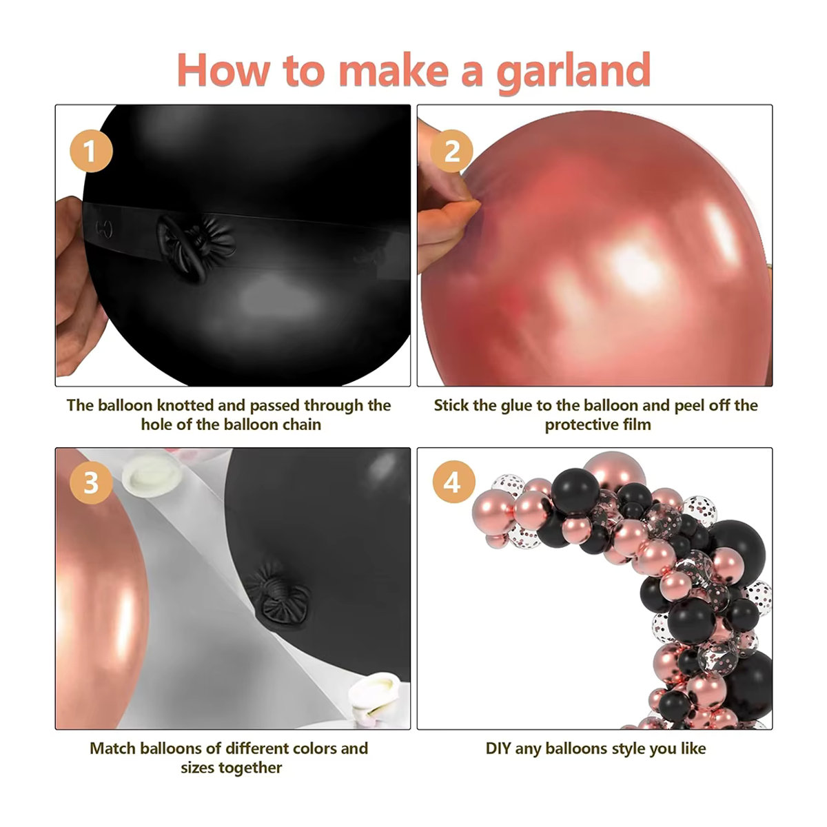Surpsea Ballon Bogen Girlande Kit 112 Stück in Roségold und Schwarz mit Metallic Konfetti Luftballons für Hochzeit und Geburtstag - Bild 3