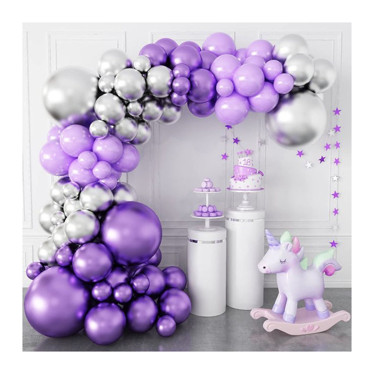 Surpsea Ballon Girlande Set in Lila und Metallic Silber für Geburtstag, Hochzeit und Baby Shower Dekoration - Bild 1