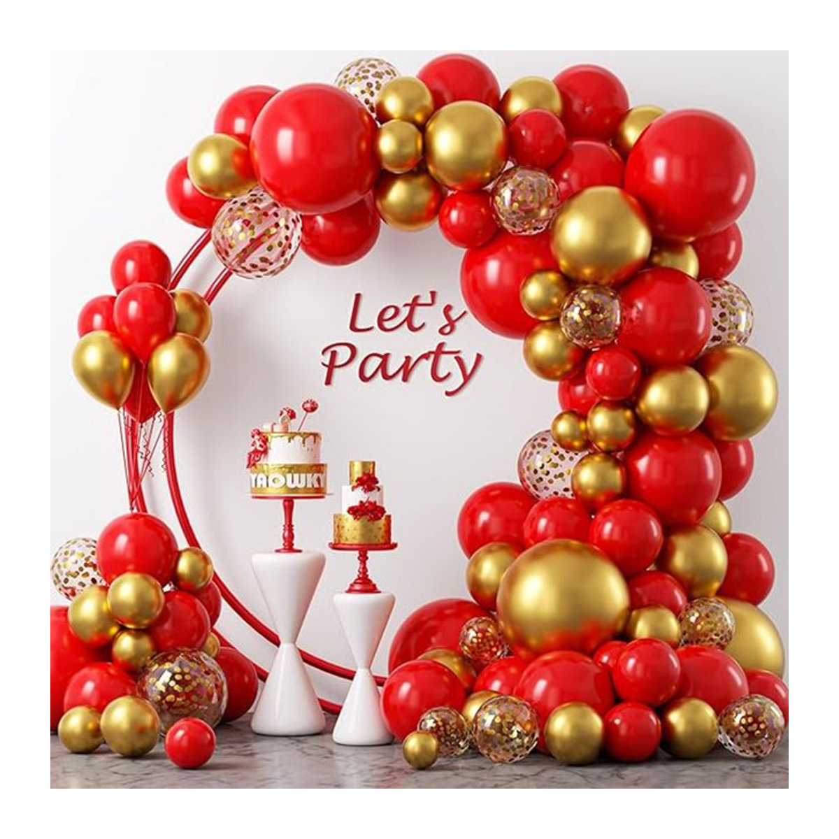 Surpsea Ballonbogen Kit in Rot und Gold mit Metall-Effekt und Konfetti für deine Geburtstagsparty oder Babyparty - Bild 1