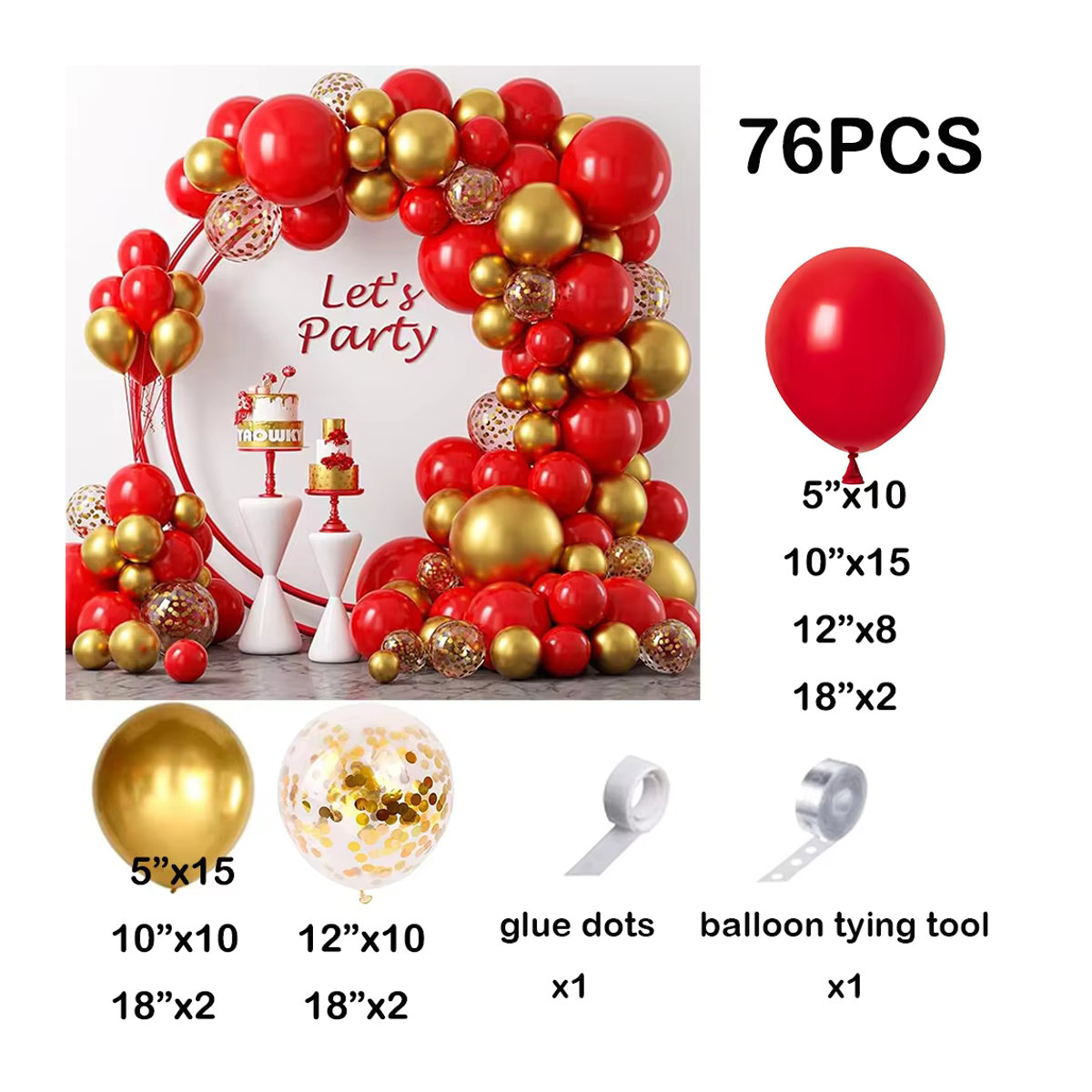 Surpsea Ballonbogen Kit in Rot und Gold mit Metall-Effekt und Konfetti für deine Geburtstagsparty oder Babyparty - Bild 2