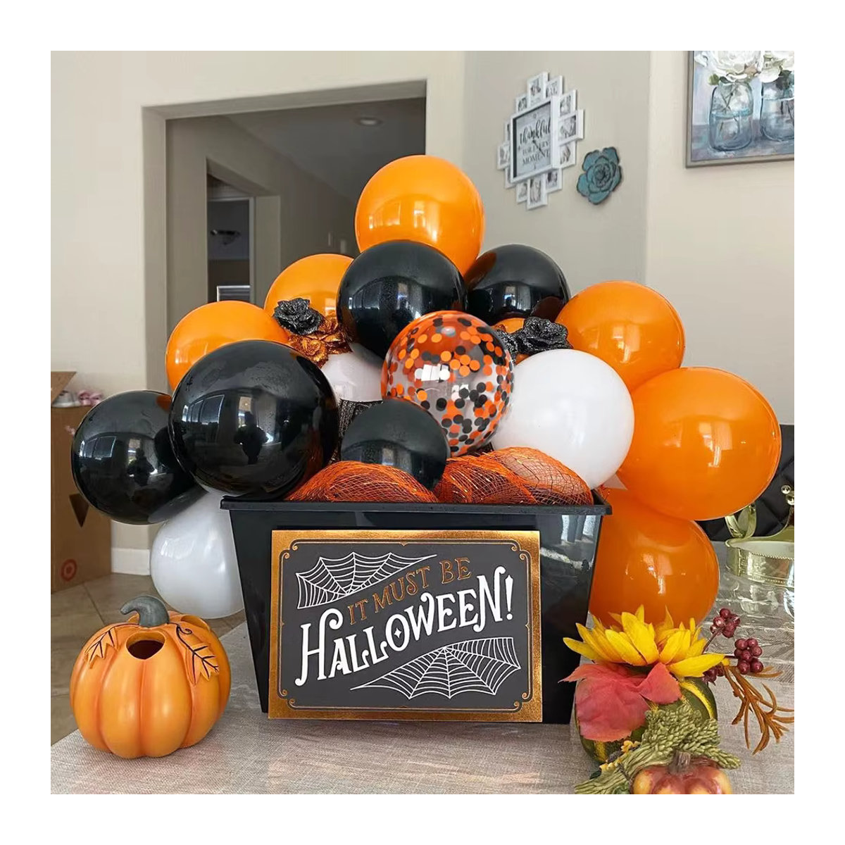 Surpsea Halloween Luftballons Set aus Latex in Schwarz und Orange mit Konfetti für Kinder und Partydekoration - Bild 4