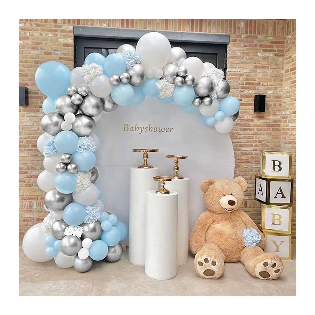 Surpsea Luftballon Bogen Girlande Kit 106 Stücke in Pastell Baby Blau, Weiß und Silber für Baby Shower, Geburtstag oder Hochzeit - Bild 3