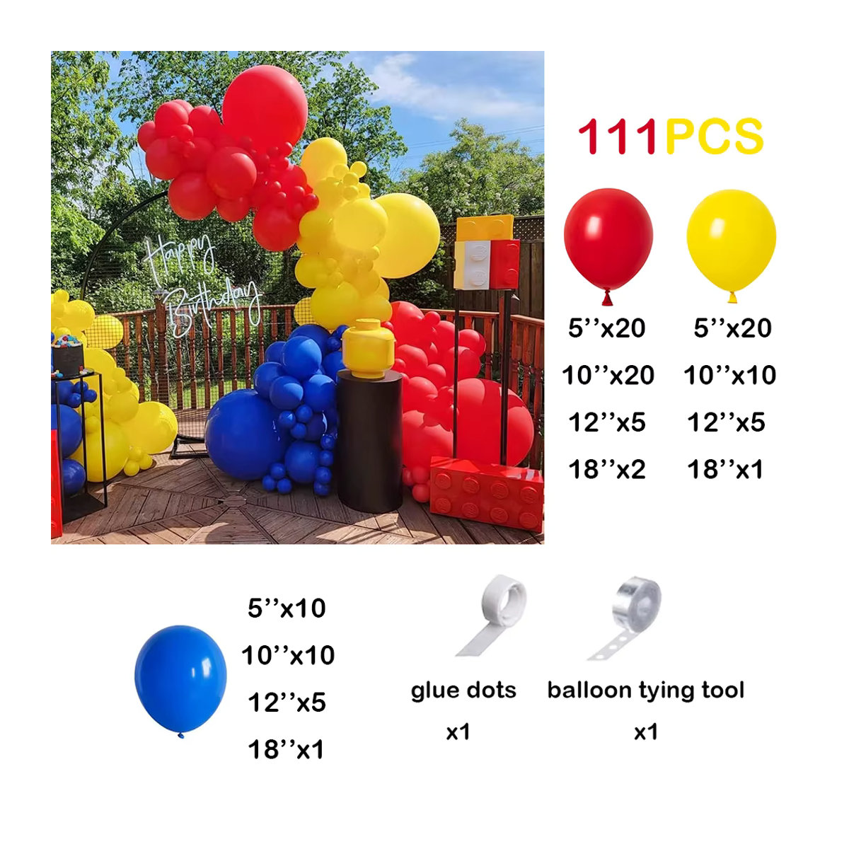 Surpsea Luftballon Girlande aus Latex in Rot, Blau und Gelb für Geburtstag, Karneval oder Baby Shower Dekorationen - Bild 2