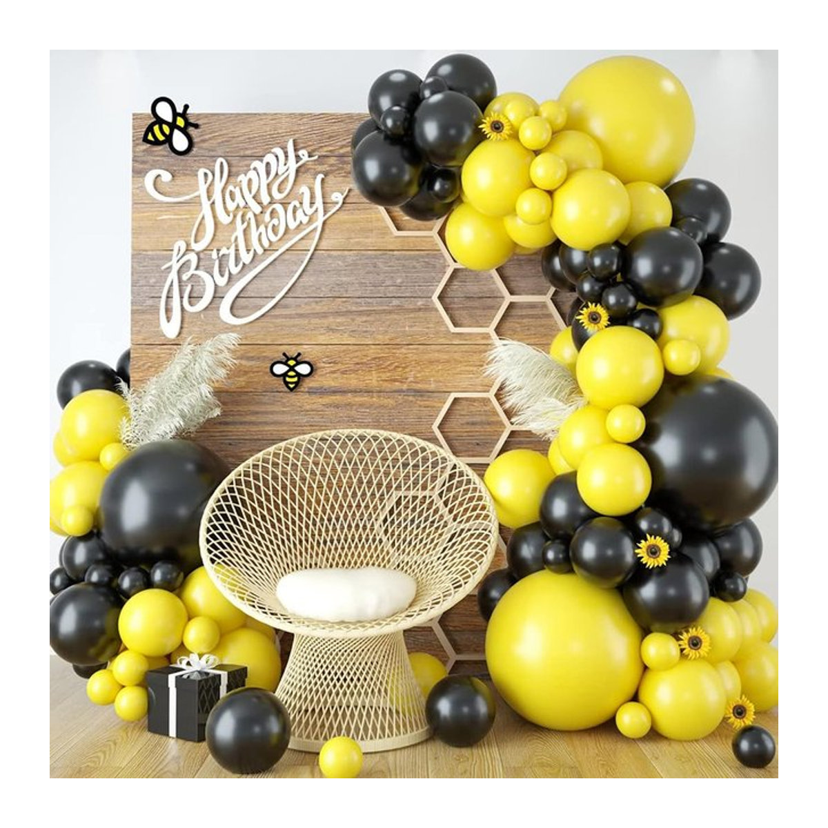 Surpsea Luftballon-Girlande Set in Schwarz und Gelb für Biene-Themenpartys, Geburtstage und Hochzeiten - Bild 1