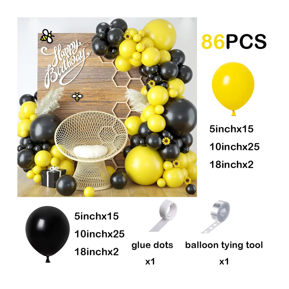 Surpsea Luftballon-Girlande Set in Schwarz und Gelb für Biene-Themenpartys, Geburtstage und Hochzeiten - Bild 2