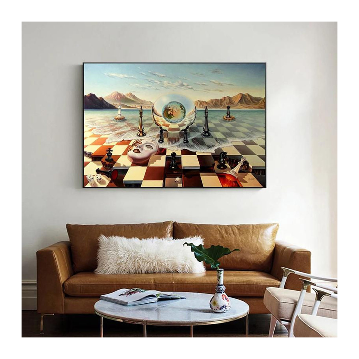 Surrealistisches Leinwandgemälde von Salvador Dali mit Schachmaske auf dem Meer von Fairy Art Gallery, Abstraktes Maritimes Wandbild, B: 70 cm, H: 120 cm, Rahmenlos - Bild 2