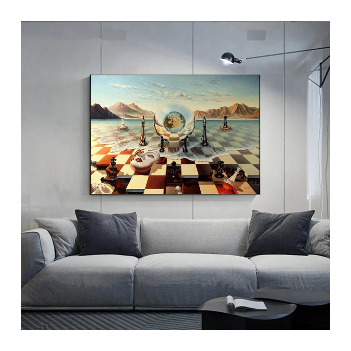 Surrealistisches Leinwandgemälde von Salvador Dali mit Schachmaske auf dem Meer von Fairy Art Gallery, Abstraktes Maritimes Wandbild, B: 70 cm, H: 120 cm, Rahmenlos - Bild 4