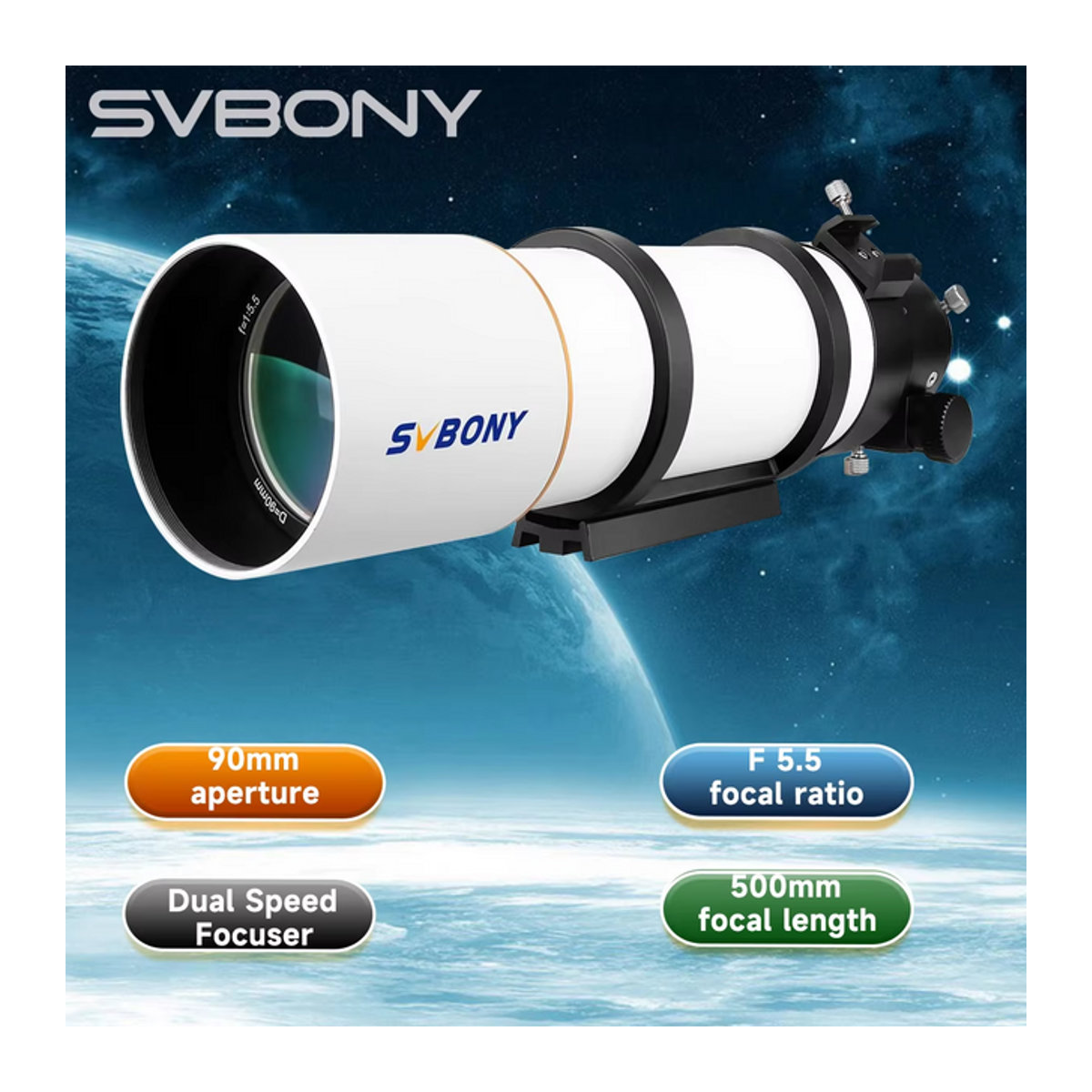 Svbony SV48P Astronomisches Teleskop Refraktor mit 90/102mm Apertur und Dual-Speed-Fokussierer für Deep-Sky-Astrofotografie - Bild 1