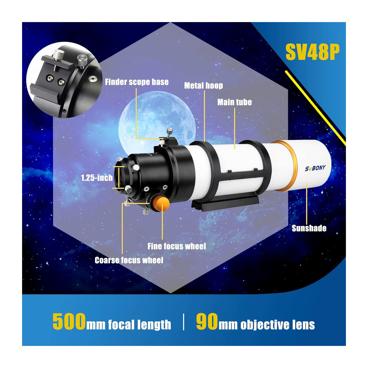 Svbony SV48P Astronomisches Teleskop Refraktor mit 90/102mm Apertur und Dual-Speed-Fokussierer für Deep-Sky-Astrofotografie - Bild 2