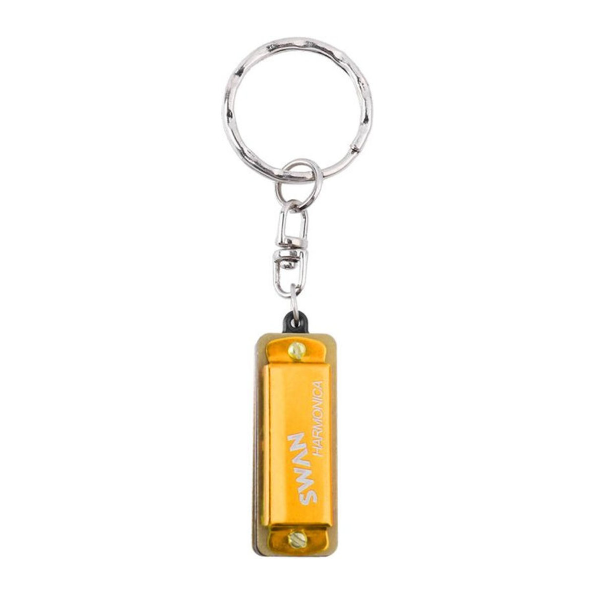 SWAN Mini-Harmonika Schlüsselanhänger in Gold mit 4 Löchern und 8 Tönen als dekoratives Musik-Accessoire aus Metall und Kunstharz - Bild 1