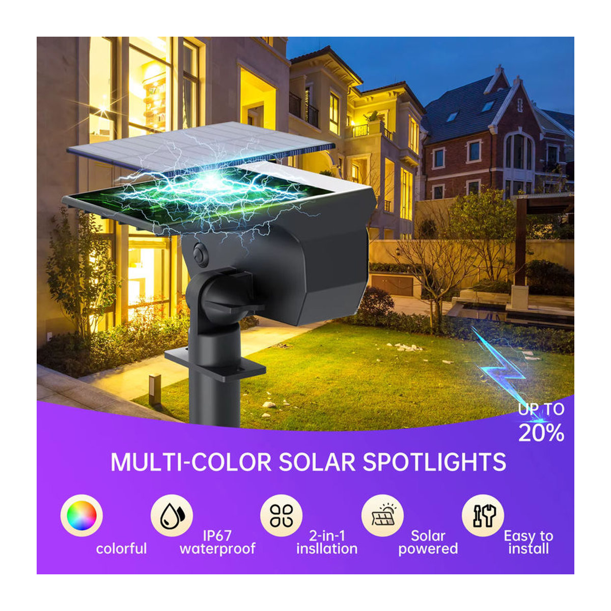 Swiatla Solar Spotlight mit 29 RGB LEDs, 7 Farbwechsel, Schwarz, IP67 wasserdicht, moderne Solarleuchte für Garten und Terrasse - Bild 2
