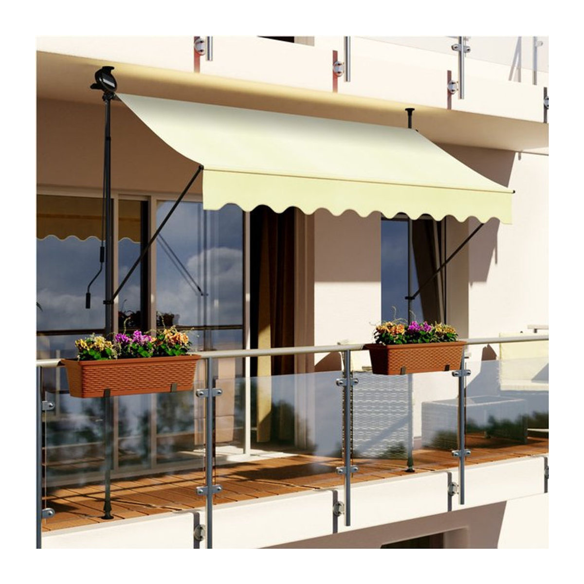 Swing&Harmonie Klemmmarkise mit LED-Beleuchtung und Solarmodul, Beige, B: 239 cm - Bild 1