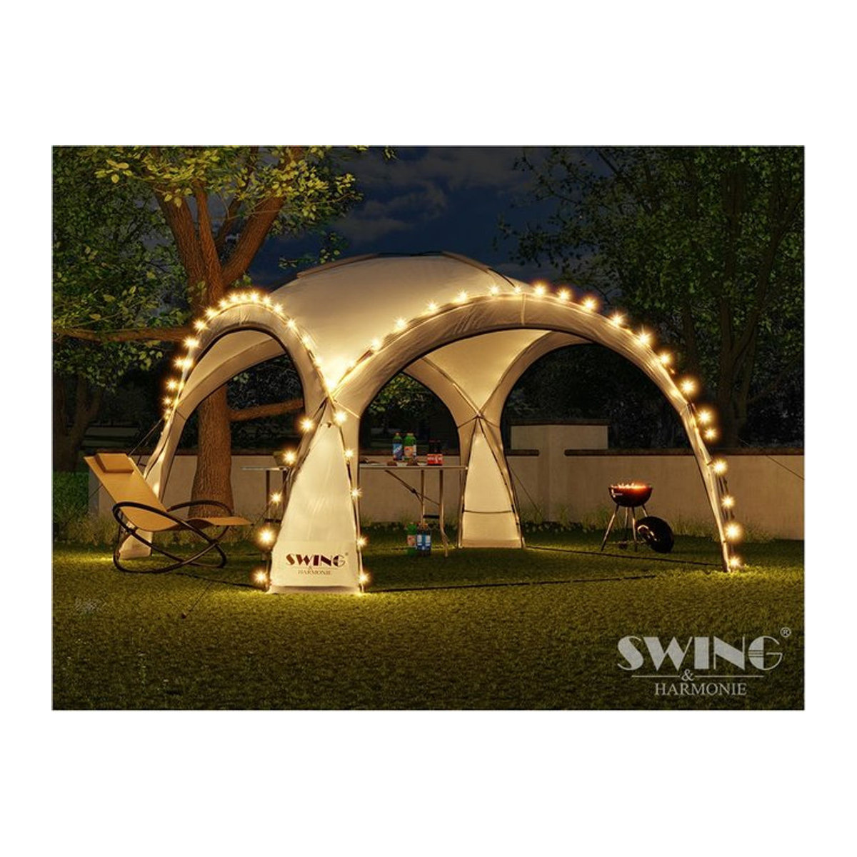 Swing&Harmonie LED Event Pavillon DomeShelter in Weiß mit Solarmodul und Beleuchtung B/T: 360 x 360 cm - Bild 1