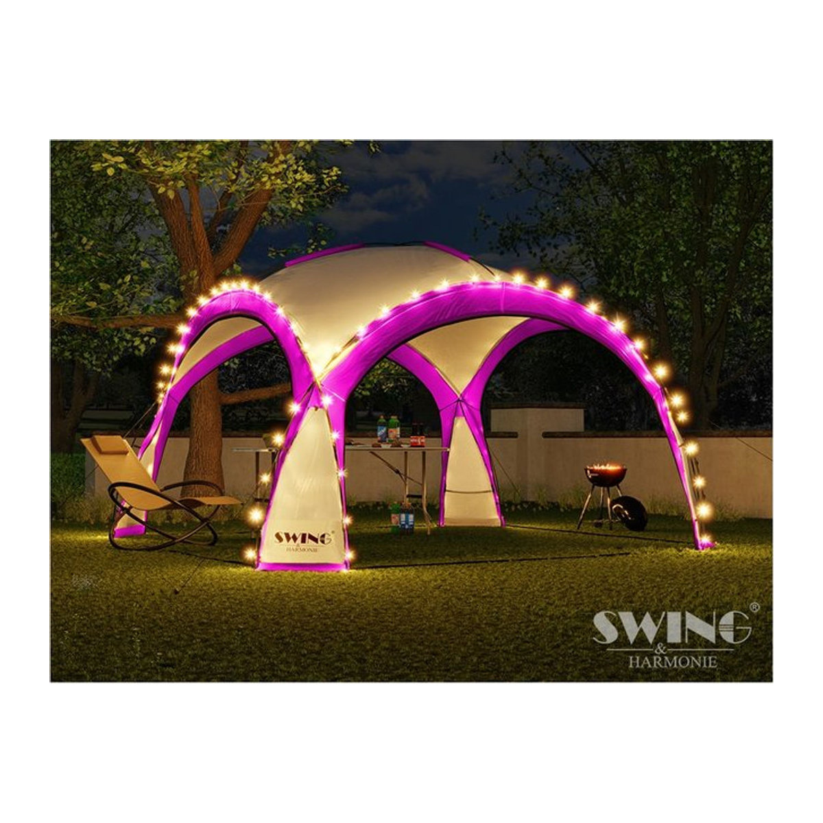 Swing&Harmonie LED Event Pavillon DomeShelter mit Solarmodul und Beleuchtung, B/B: 3,6 x 3,6 m, Modern, Bunt - Bild 1
