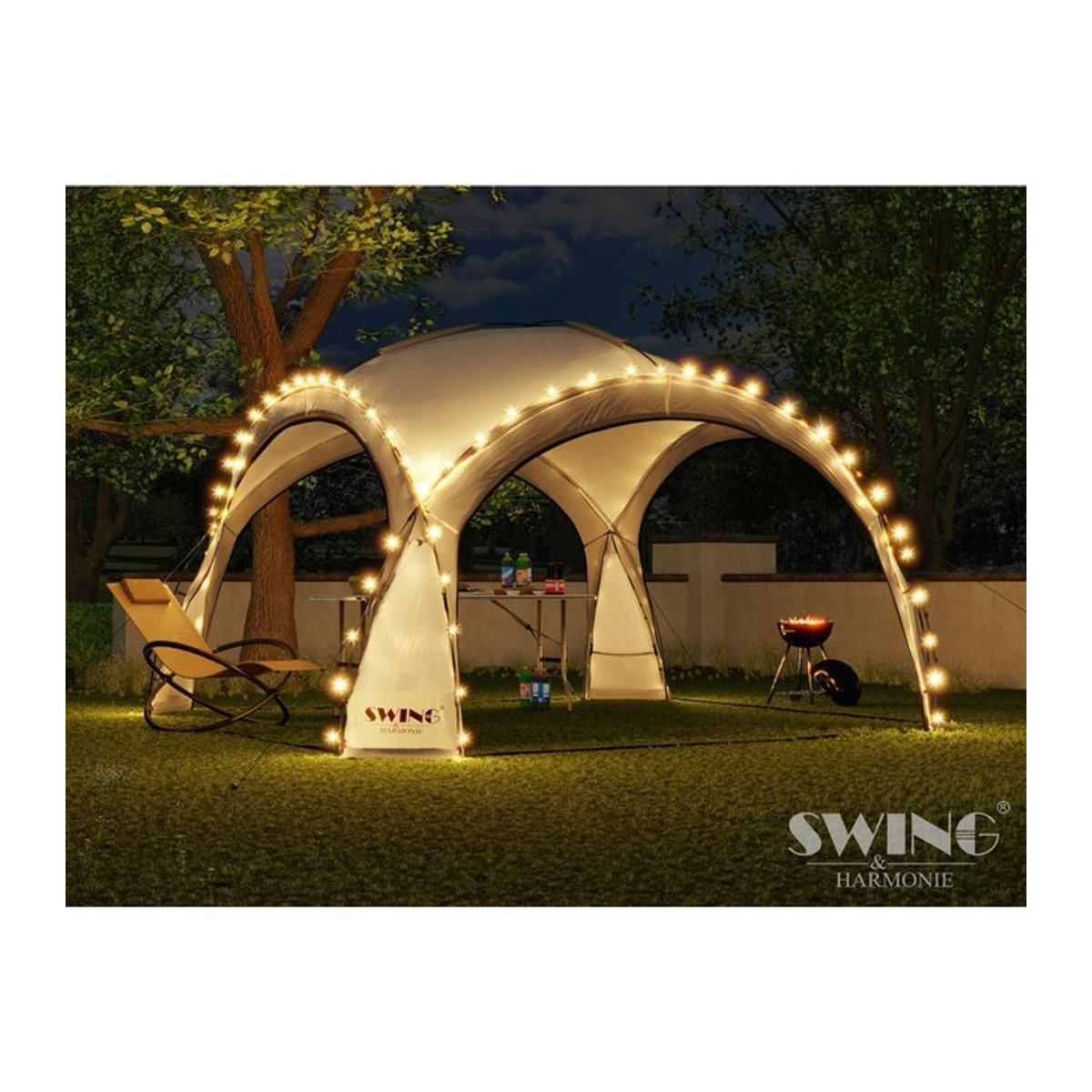 Swing&Harmonie LED Event Pavillon XXL DomeShelter 450cm Garten mit Solarmodul und Beleuchtung, anthrazit - Bild 1