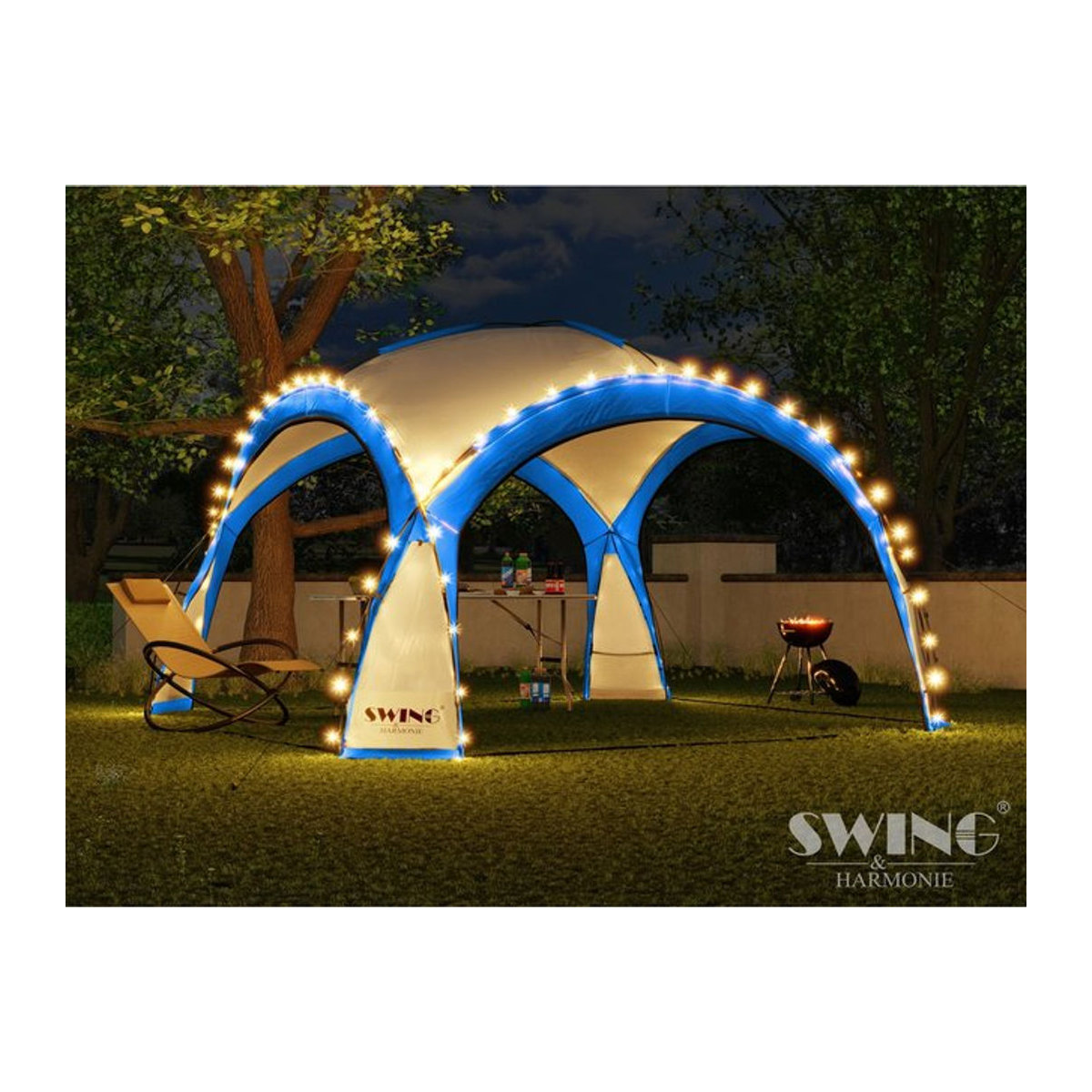 Swing&Harmonie LED Event Pavillon XXL DomeShelter 450cm mit Solarmodul und Beleuchtung, blau - Bild 1