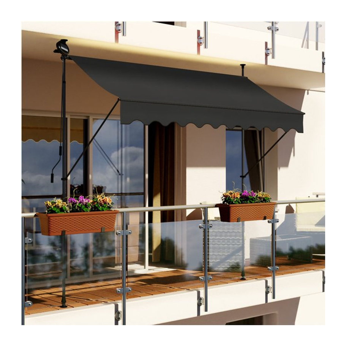 Swing&Harmonie LED Klemmmarkise mit Beleuchtung und Solarmodul in Anthrazit - Bild 1